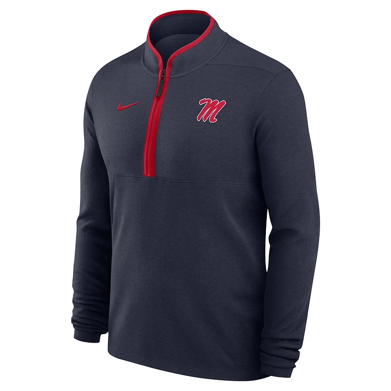 Men's Nike Navy Ole Miss Rebels Coaches Courtside Basketball Victory Performance Quarter-Zip Top