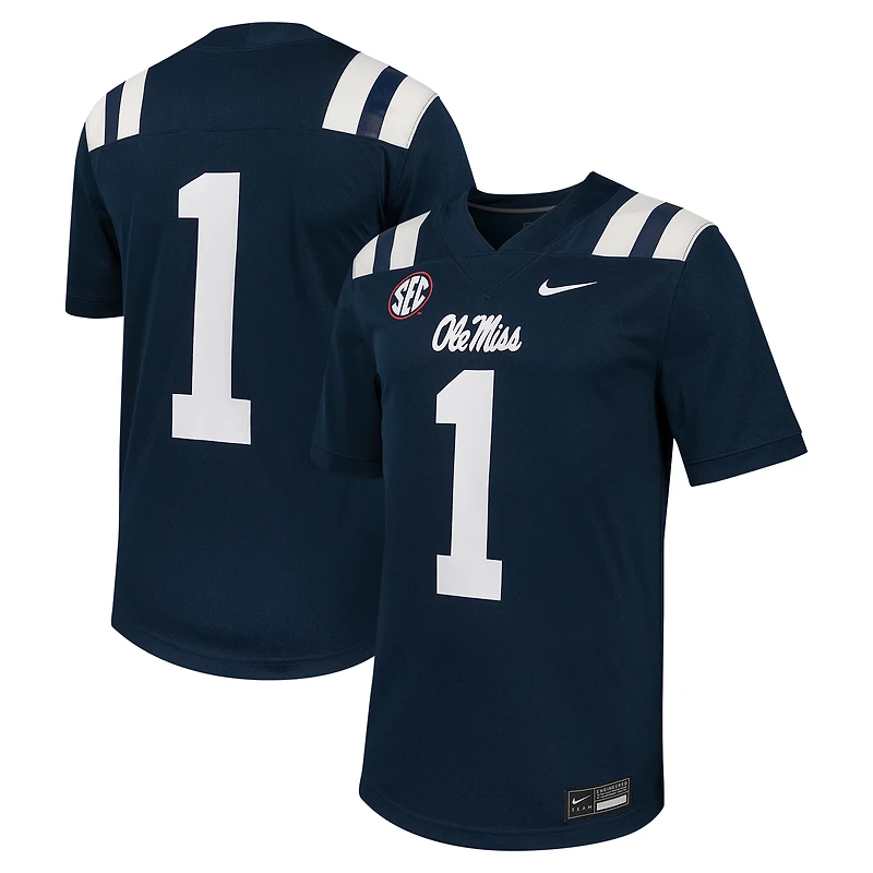 Men's Nike #1 Navy Ole Miss Rebels Untouchable Football Jersey