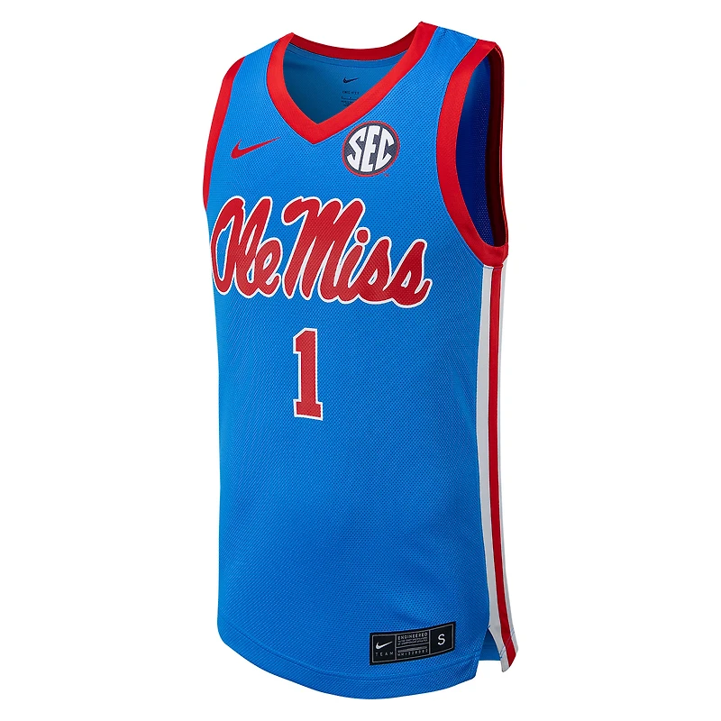 Men's Nike #1 Powder Blue Ole Miss Rebels Replica Basketball Jersey