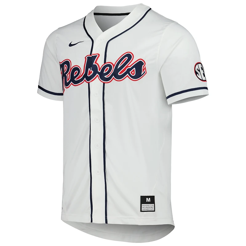 Maillot de baseball réplique à boutons complets Nike blanc Ole Miss Rebels pour homme