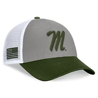 Men's Top of the World Gray/Green Ole Miss Rebels OHT Military Appreciation Badge Trucker Adjustable Hat