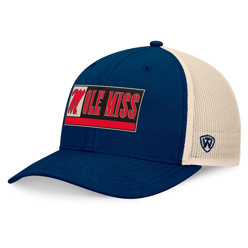 Men's Top of the World Navy/Natural Ole Miss Rebels Bennett Trucker Adjustable Hat