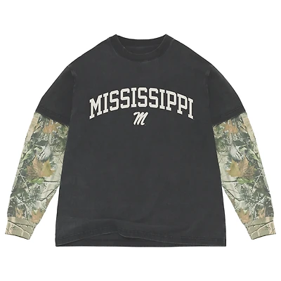 T-shirt à manches longues épais Uscape Apparel noir/camouflage Ole Miss Rebels Back Bay Twofer pour homme
