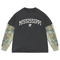 T-shirt à manches longues épais Uscape Apparel noir/camouflage Ole Miss Rebels Back Bay Twofer pour homme