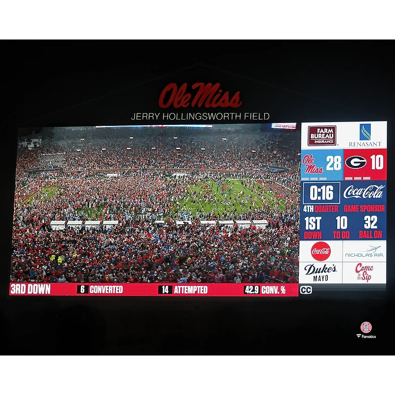 Ole Miss Rebels Unsigned Celebrating Win Over #3 Ranked Georgia Bulldogs Photograph