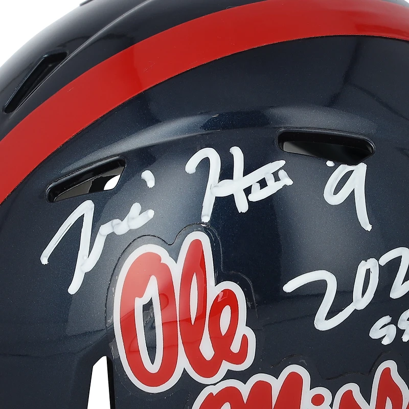 Tre Harris Ole Miss Rebels Autographed Riddell Navy Speed Mini Helmet with "2025 55th Pick" Inscription 