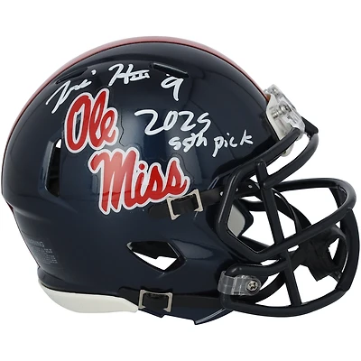 Tre Harris Ole Miss Rebels Autographed Riddell Navy Speed Mini Helmet with "2025 55th Pick" Inscription 