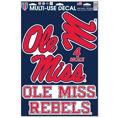 Feuille d'autocollants multi-usages WinCraft Ole Miss Rebels Primary 11'' x 17