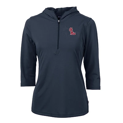 Women's Cutter & Buck Navy Ole Miss Rebels Virtue Eco Pique 3/4 Sleeve Half-Zip Pullover Hoodie