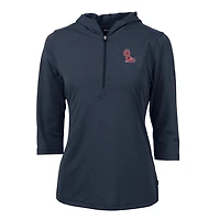 Women's Cutter & Buck Navy Ole Miss Rebels Virtue Eco Pique 3/4 Sleeve Half-Zip Pullover Hoodie