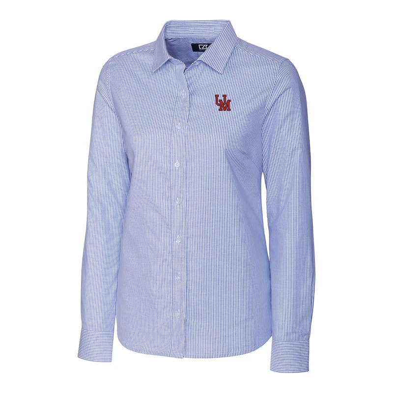 Women's Cutter & Buck Powder Blue Ole Miss Rebels Oxford Stripe Stretch Long Sleeve Button-Up Shirt
