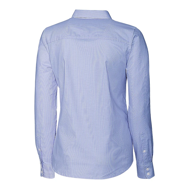 Women's Cutter & Buck Powder Blue Ole Miss Rebels Oxford Stripe Stretch Long Sleeve Button-Up Shirt