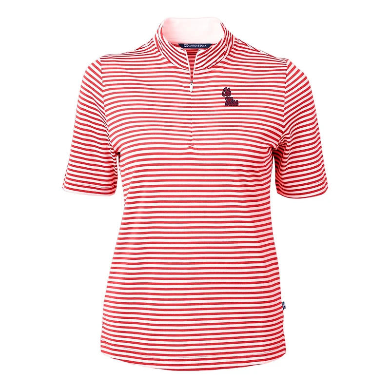 Women's Cutter & Buck  Red Ole Miss Rebels DryTec Virtue Eco Pique Stripe Recycled Polo
