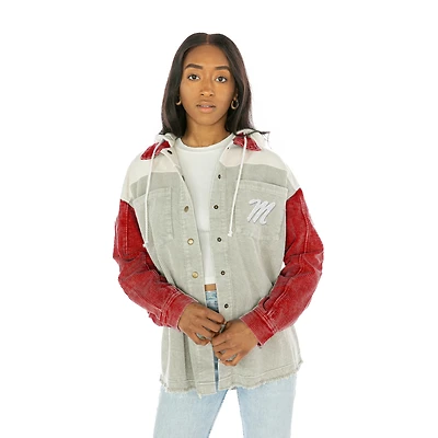 Veste à capuche en velours côtelé boutons-pression Gameday Couture rouge pour femme des Ole Miss Rebels Vintage Wash