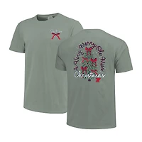 T-shirt de Noël vert clair pour femmes Ole Miss Rebels, motif sapin Noël, couleurs confortables