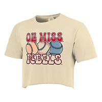 T-shirt court de baseball aux couleurs confortables Ole Miss Rebels pour femmes
