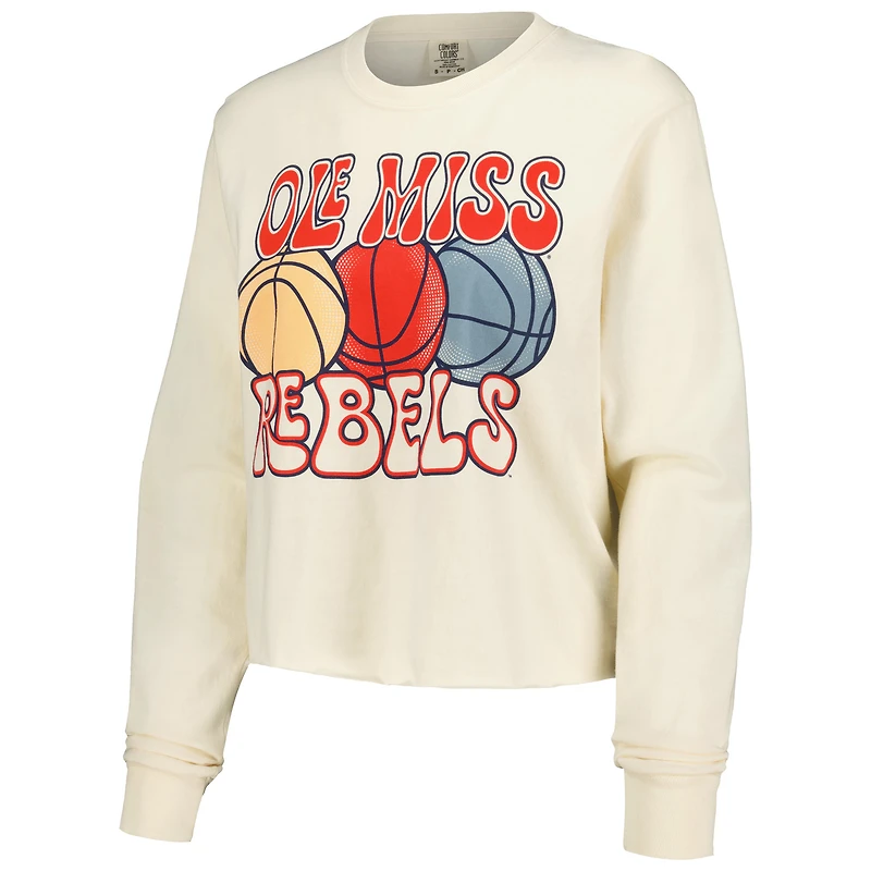 T-shirt court à manches longues de basket-ball aux couleurs confortables Ole Miss Rebels naturelles pour femmes