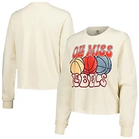 T-shirt court à manches longues de basket-ball aux couleurs confortables Ole Miss Rebels naturelles pour femmes