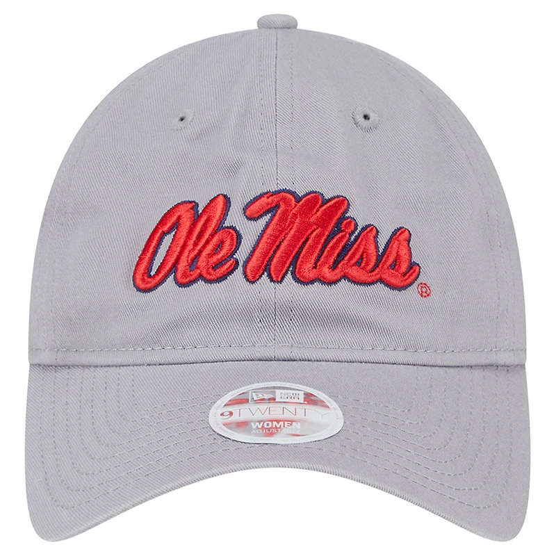 Casquette ajustable 9TWENTY avec logo Ole Miss Rebels de New Era pour femme, grise
