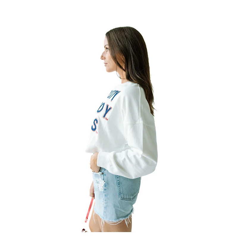 Women's Ole Miss Rebels Gameday Social White Raw Edge Boxy Cropped Sweatshirt