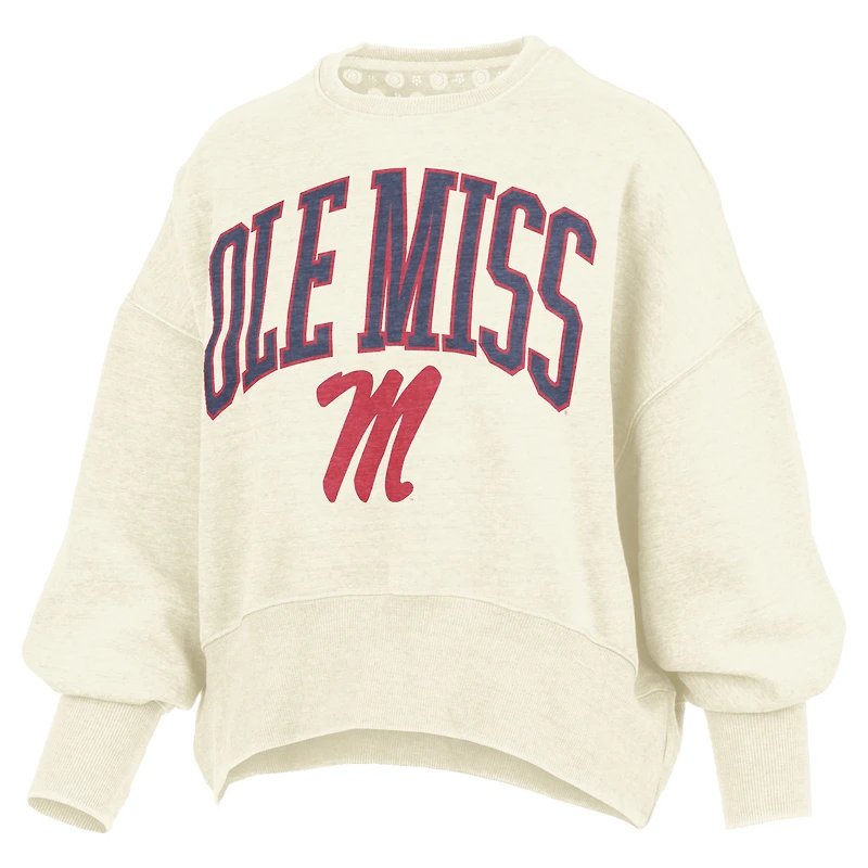 Women's Pressbox Natural Ole Miss Rebels Oversized Waist-Length Crewneck Sweatshirt
