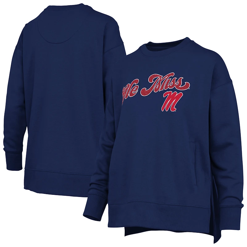 Sweat-shirt bleu marine Pressbox pour femme Ole Miss Rebels Bonanza Chenille Harper Script