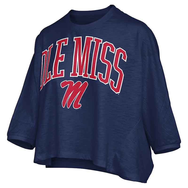 Women's Pressbox  Navy Ole Miss Rebels Midi Arch Over Logo Oversized T-Shirt