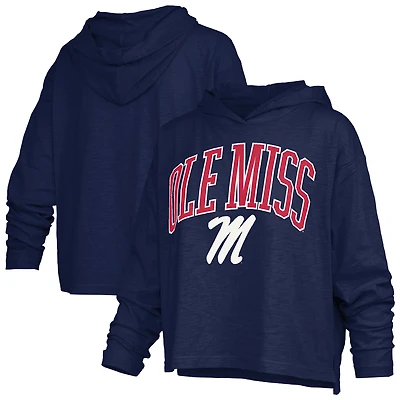 Women's Pressbox Navy Ole Miss Rebels Nelson Arch Over Logo Long Sleeve Hooded Slub T-Shirt