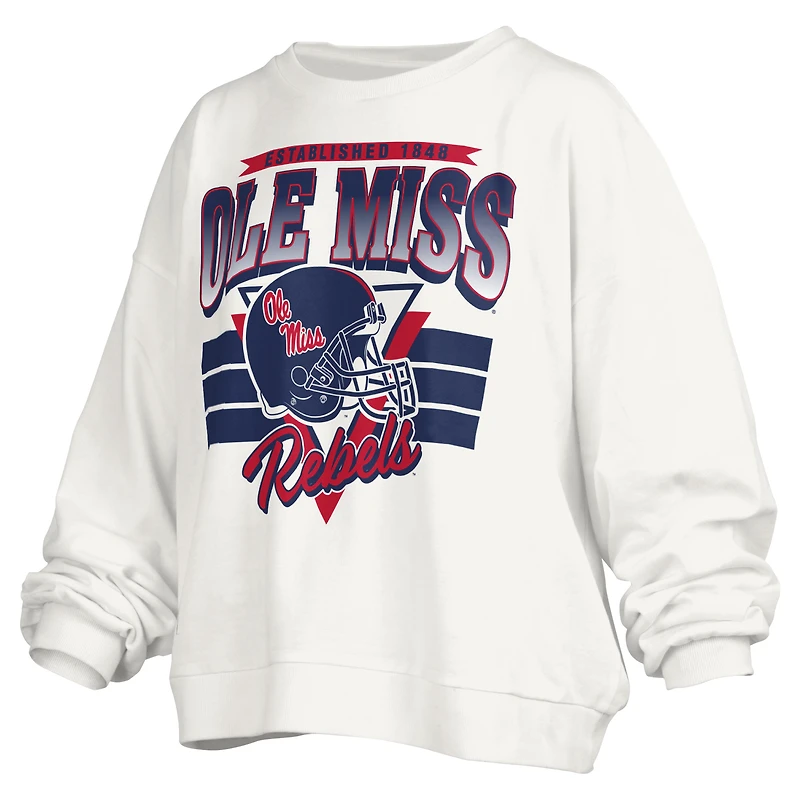 Women's Pressbox White Ole Miss Rebels Janice Retro Logo Oversized Pullover Sweatshirt