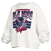 Women's Pressbox White Ole Miss Rebels Janice Retro Logo Oversized Pullover Sweatshirt