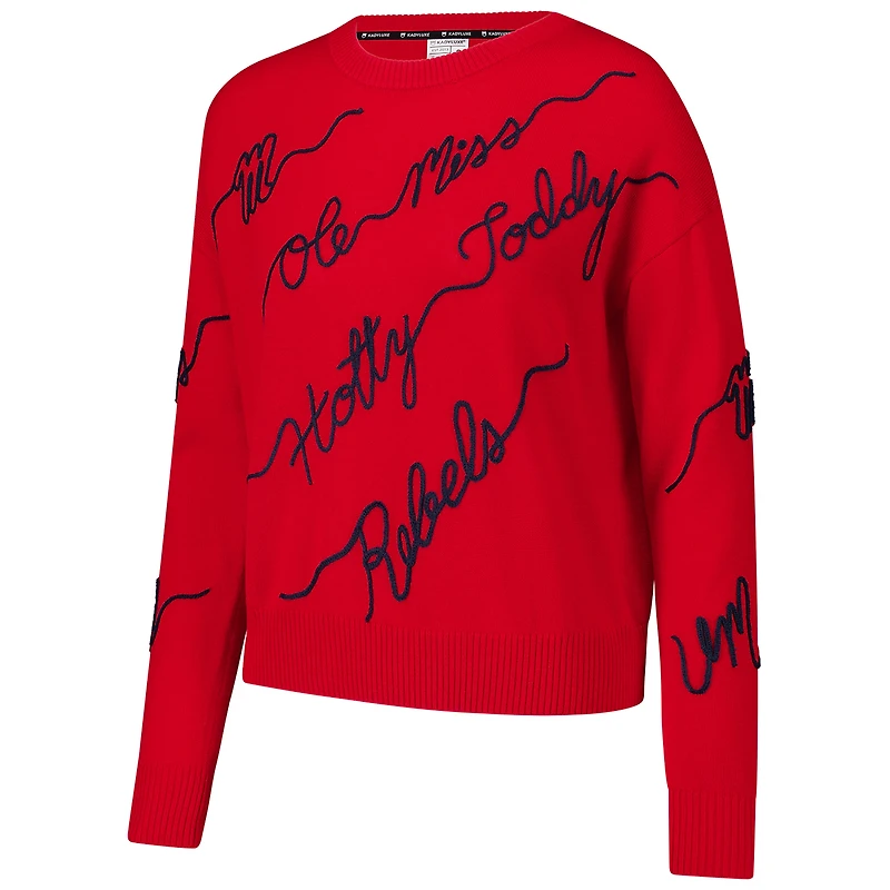 Women's Red Ole Miss Rebels Love Note Embroidered Sweater