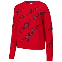Women's Red Ole Miss Rebels Love Note Embroidered Sweater