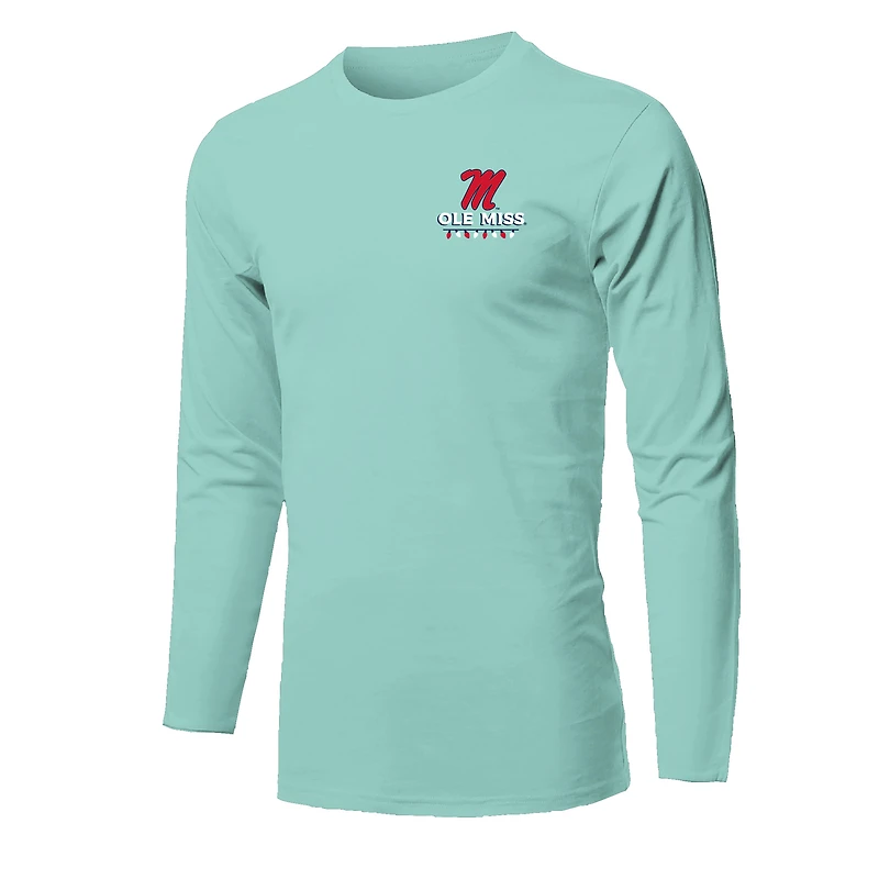 Youth  Light Green Ole Miss Rebels Merry Christmas Tree Long Sleeve T-Shirt