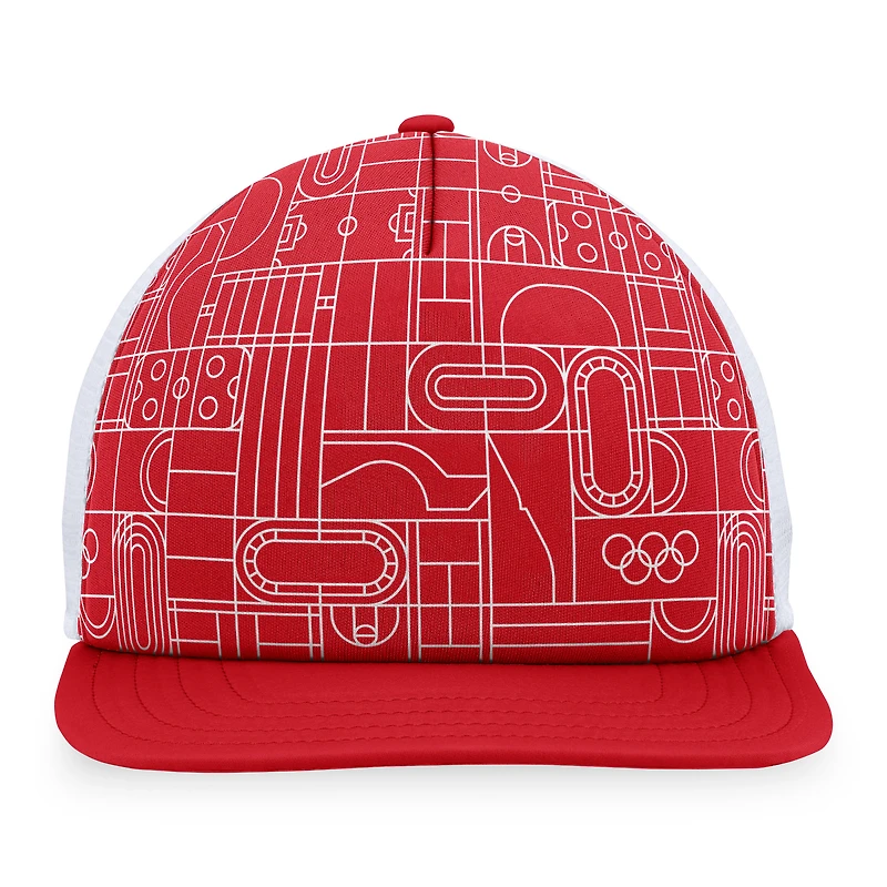 Casquette snapback de camionneur à cinq panneaux Fanatics Red Olympic Games pour hommes
