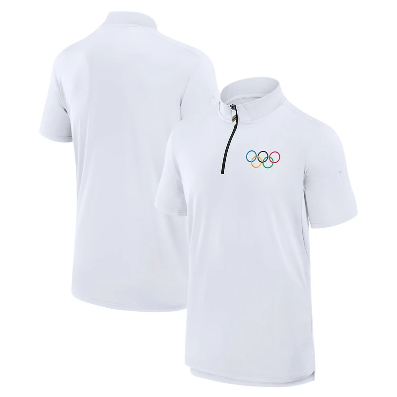 Men's Fanatics White Olympic Games Union Bar Quarter-Zip Polo
