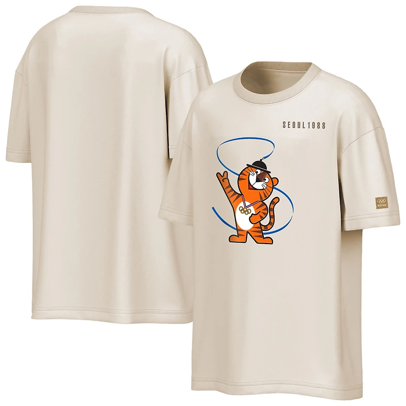 Men's Outerstuff Beige Olympic Games Oversized Seoul 88 Drop Shoulder Mascot T-Shirt