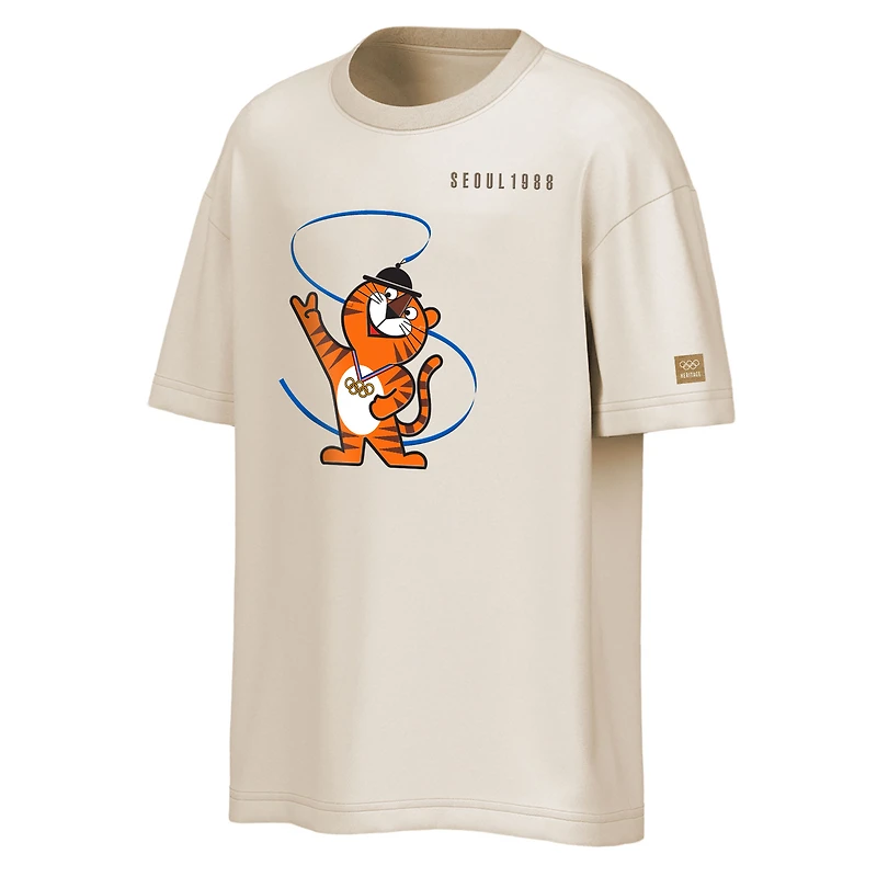 Men's Outerstuff Beige Olympic Games Oversized Seoul 88 Drop Shoulder Mascot T-Shirt