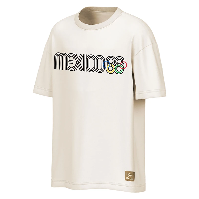 Men's Outerstuff Cream Mexico 1968 Summer Olympics Emblem T-Shirt