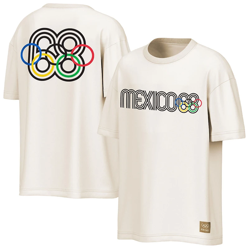 T-shirt pour homme Outerstuff Cream avec l'emblème des Jeux olympiques d'été du Mexique de 1968