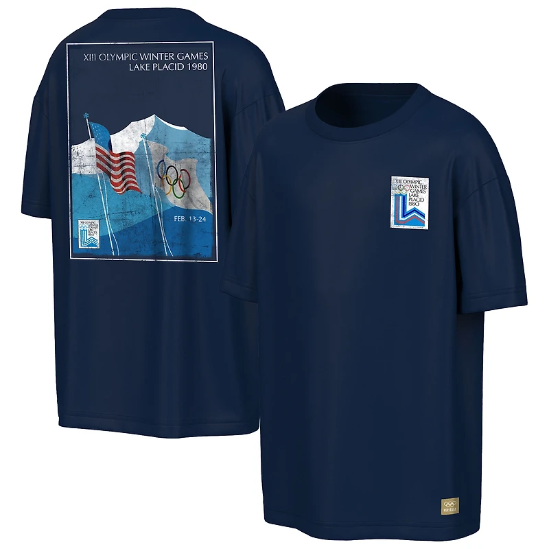 Men's Outerstuff Navy Lake Placid 1980 Winter Olympics Mountain View T-Shirt
