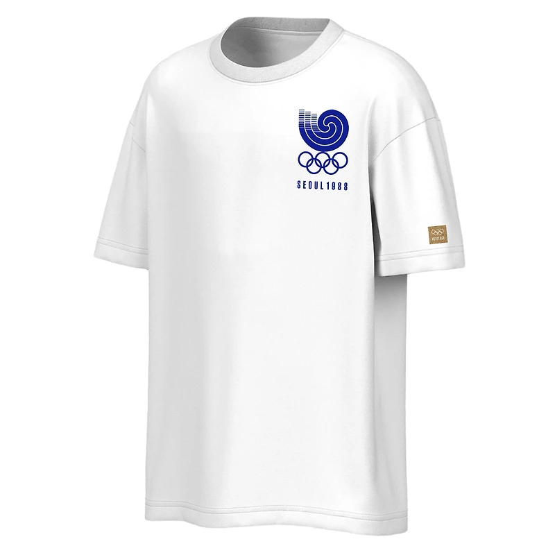 T-shirt oversize Outerstuff blanc pour homme, logo mascotte des Jeux olympiques de Séoul 1988