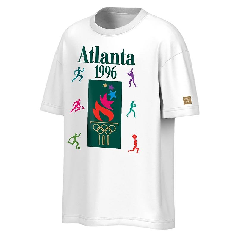 T-shirt oversize blanc Outerstuff pour homme, emblème de la mascotte des Jeux olympiques d'Atlanta 1996.