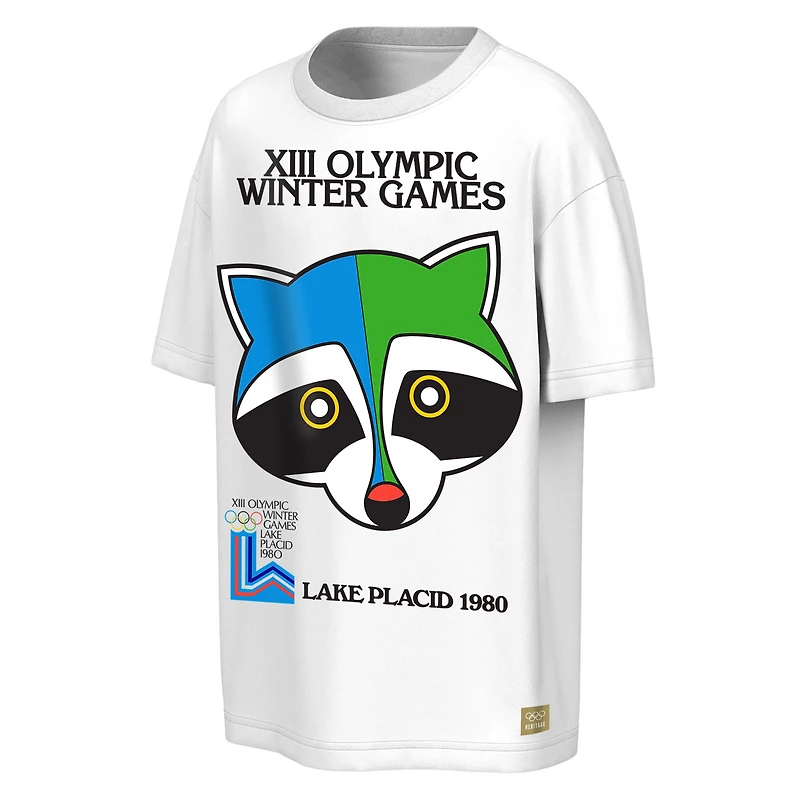 T-shirt pour homme Outerstuff blanc Lake Placid 1980 Winter Olympics Raccoon Poster