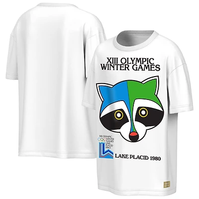 T-shirt pour homme Outerstuff blanc Lake Placid 1980 Winter Olympics Raccoon Poster