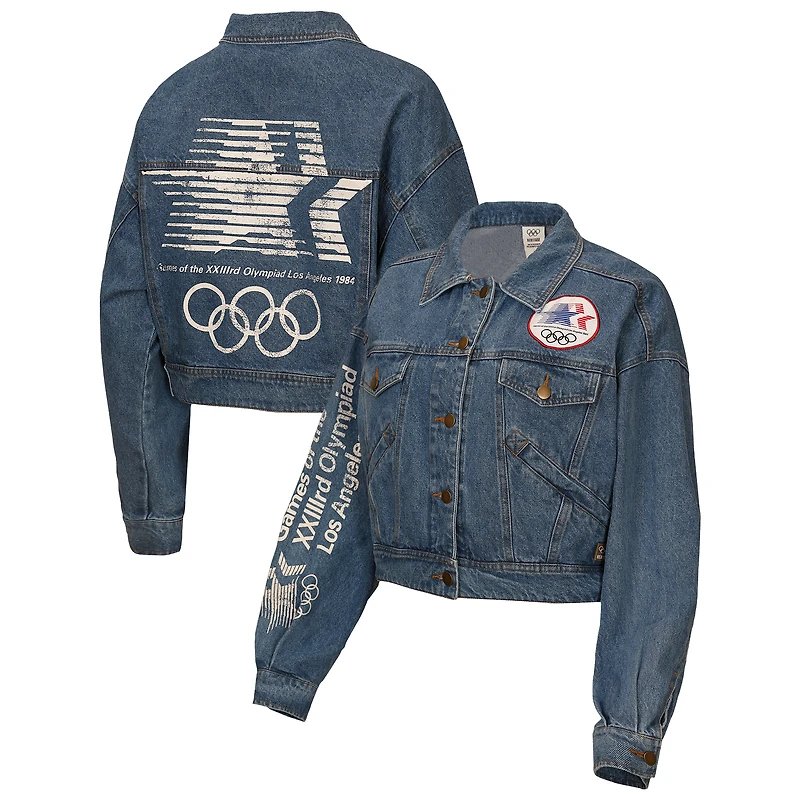 Veste en denim Outerstuff pour femme, édition spéciale Jeux olympiques d'été de Los Angeles 1984, entièrement boutonnée