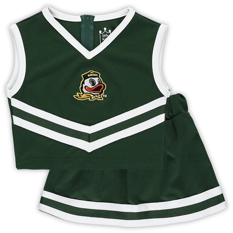 Ensemble de cheerleading deux pièces vert Oregon à col en V pour petites filles