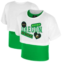 Girl's Youth Colosseum  White Oregon Ducks Gale Cropped 2Fer Top