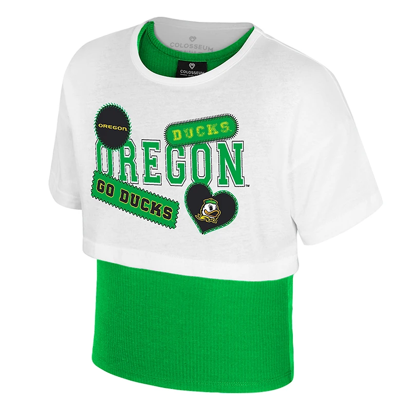Girl's Youth Colosseum  White Oregon Ducks Gale Cropped 2Fer Top