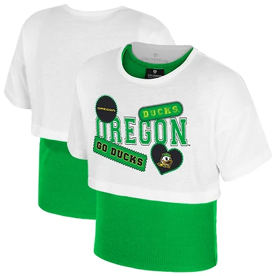Girl's Youth Colosseum  White Oregon Ducks Gale Cropped 2Fer Top