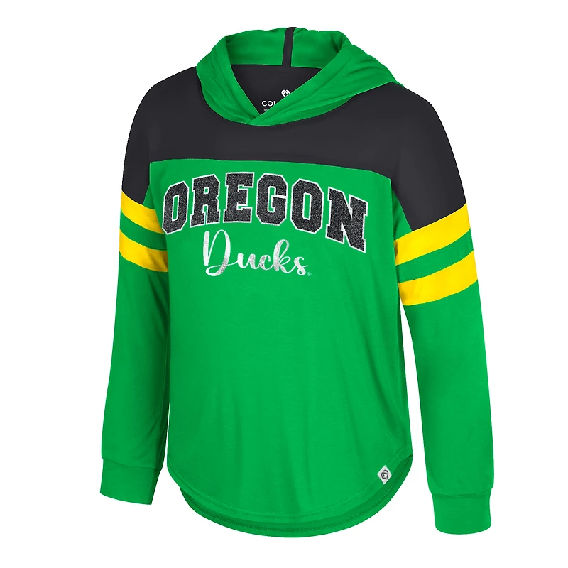 T-shirt à manches longues et capuche réfléchissant pour jeunes filles, vert Colosseum, Oregon Ducks